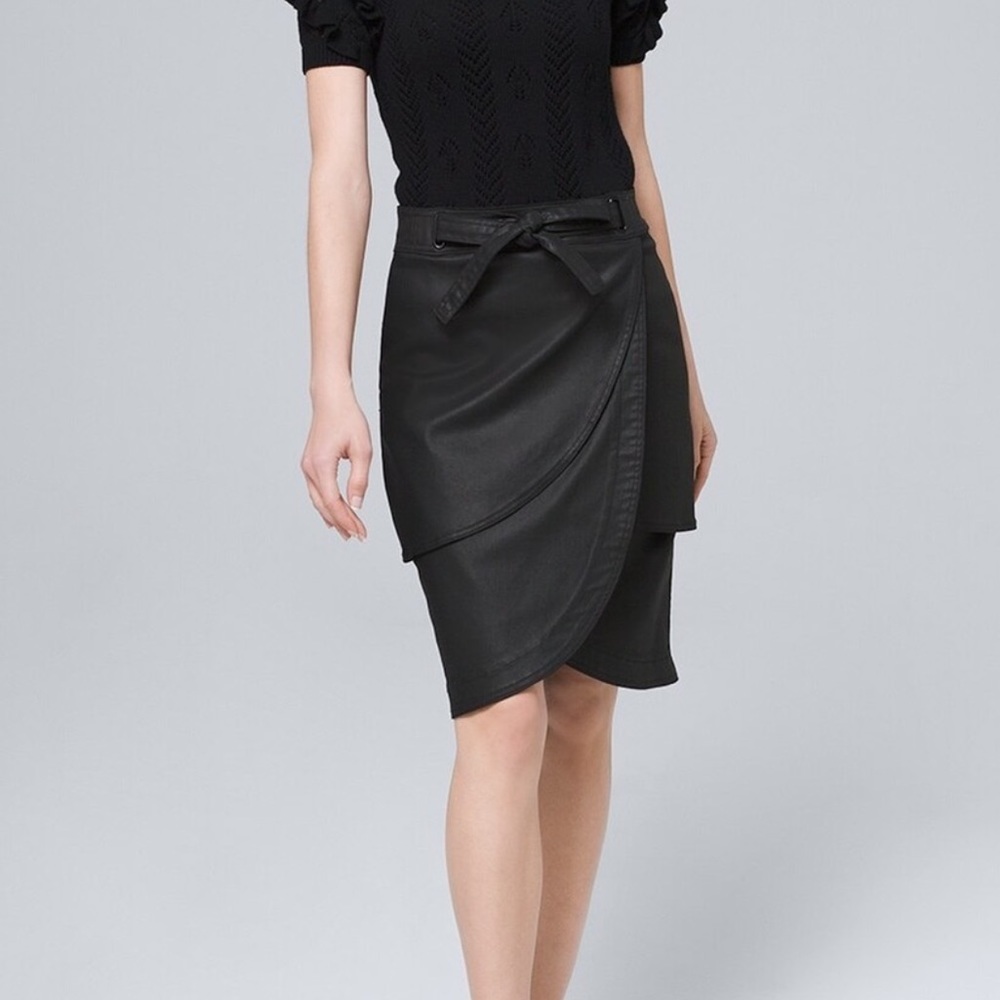 Coated Denim Wrap Skirt